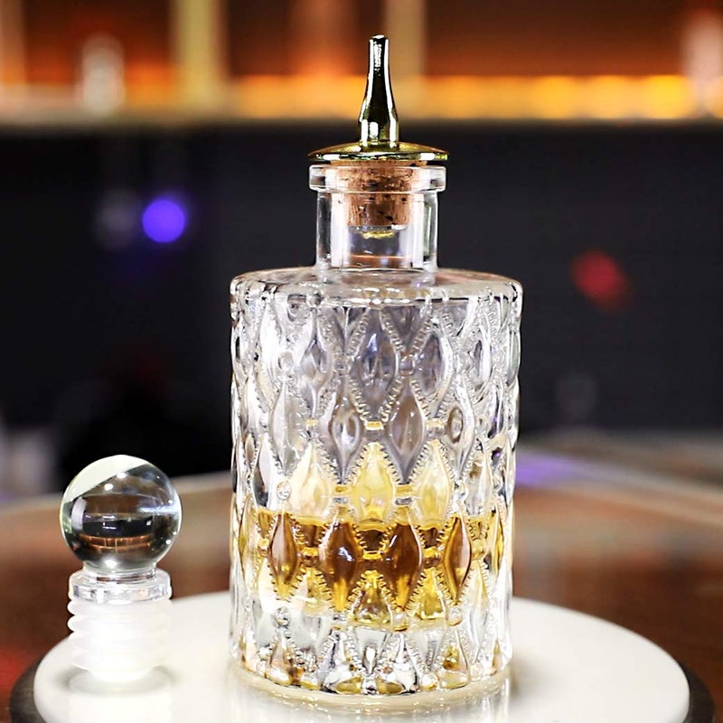 LINALL Jewel Bitter Bottle 6oz / 175ml, With Gold Plated Cork Dasher Top For Cocktail (1, Gold) - Image 5